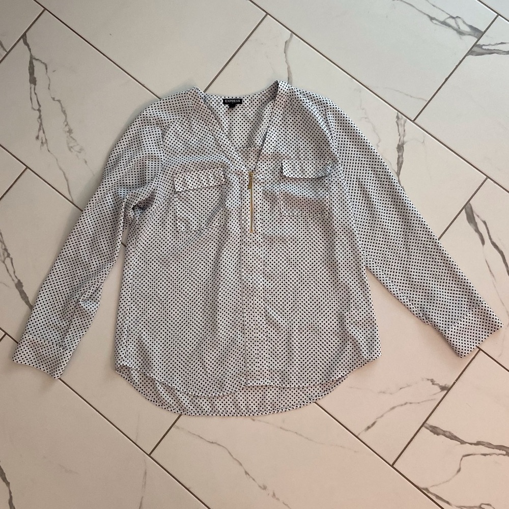 Express Black and White Polka Dot Top